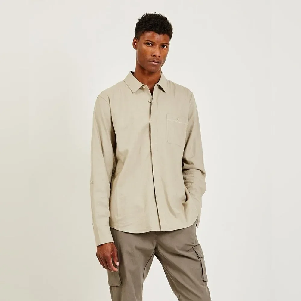 PAIGE NWT Men’s Ferrell Shirt in the color Soft Tan size Small